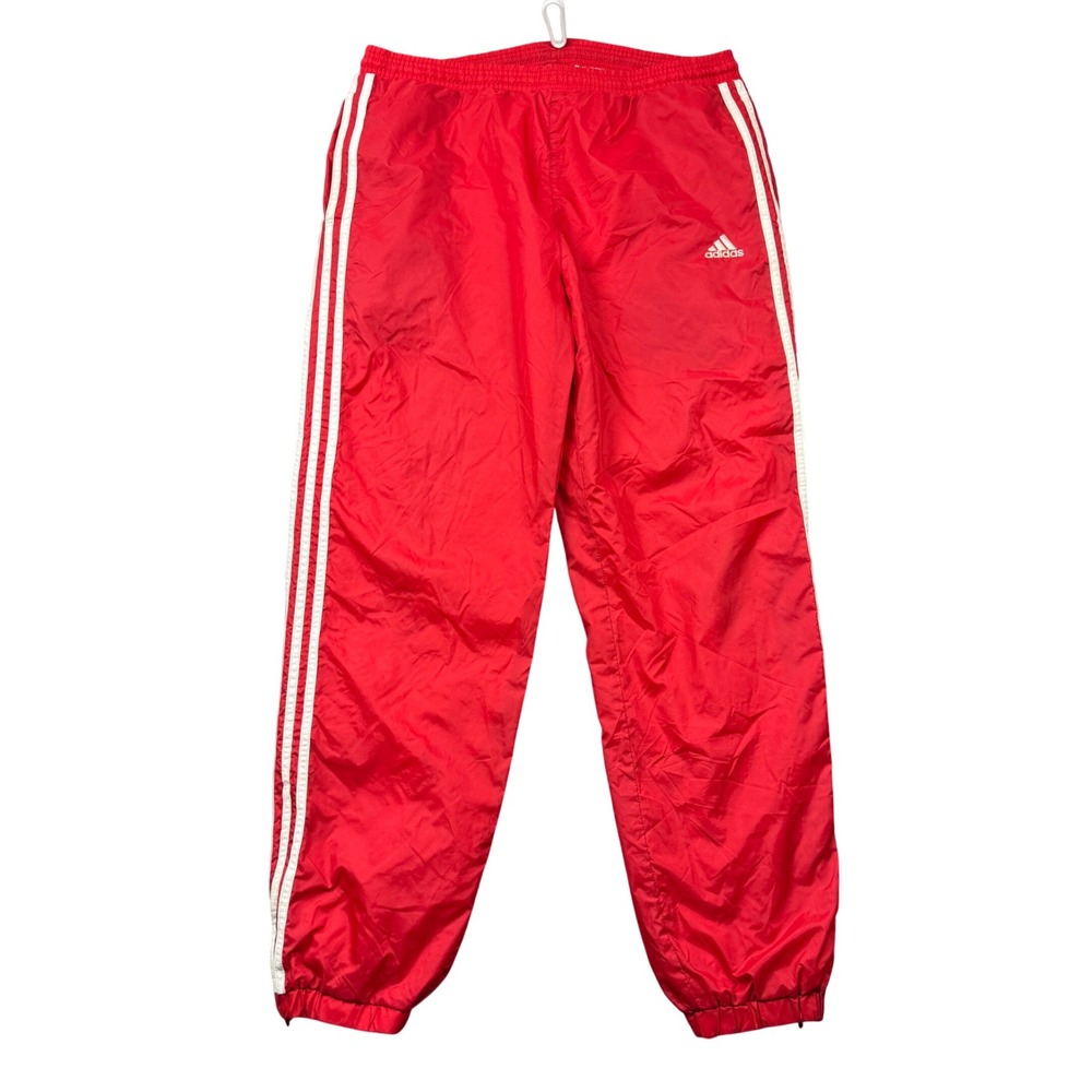 Vintage Adidas Team Mens Medium Red Nylon 3-Stripe Track Pants Windbreaker Lined